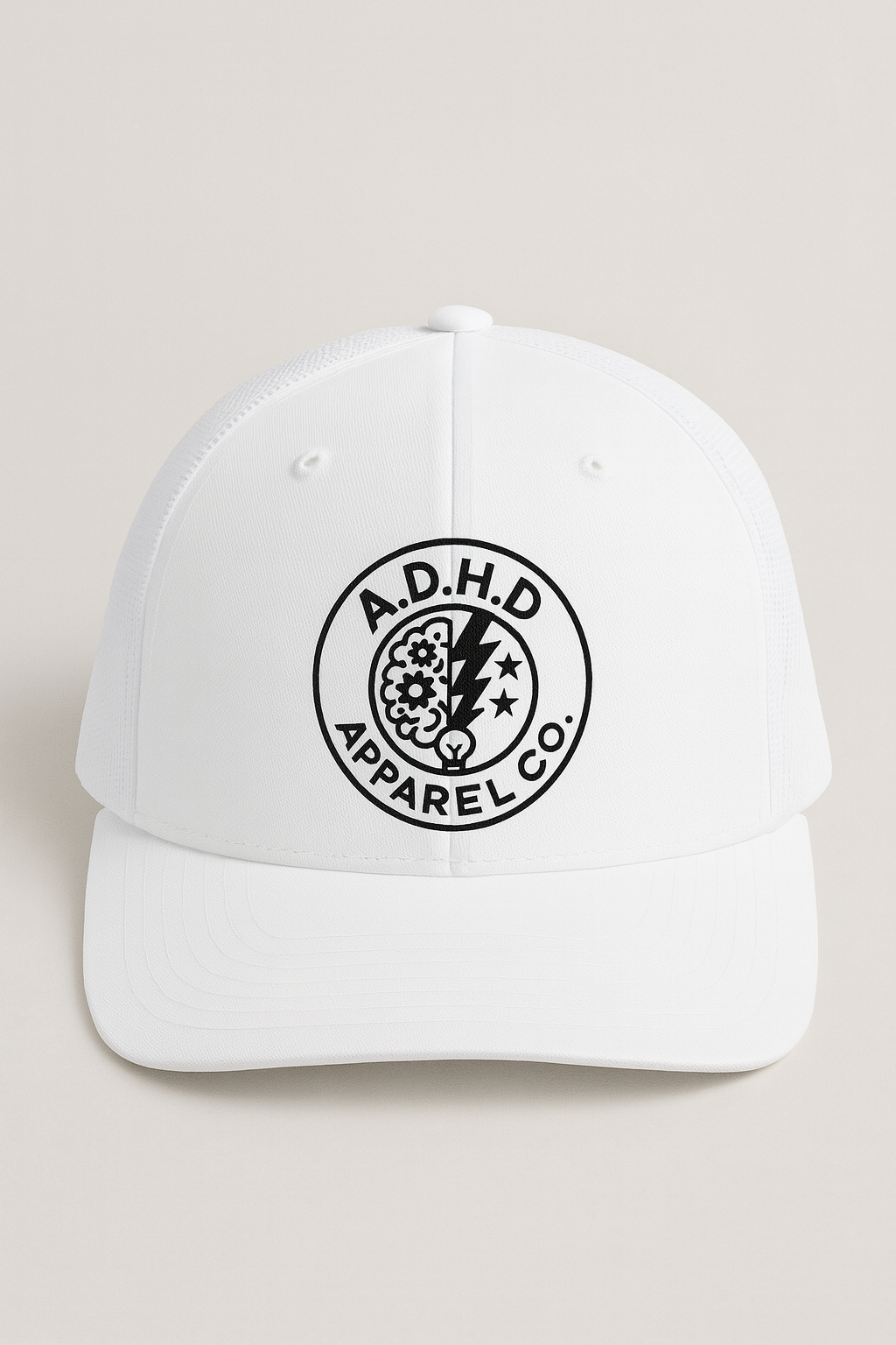 All Day He Dreams – White Trucker Hat (Richardson 112)
