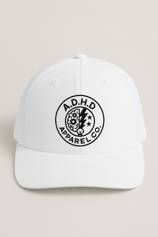 All Day He Dreams – White Trucker Hat (Richardson 112)